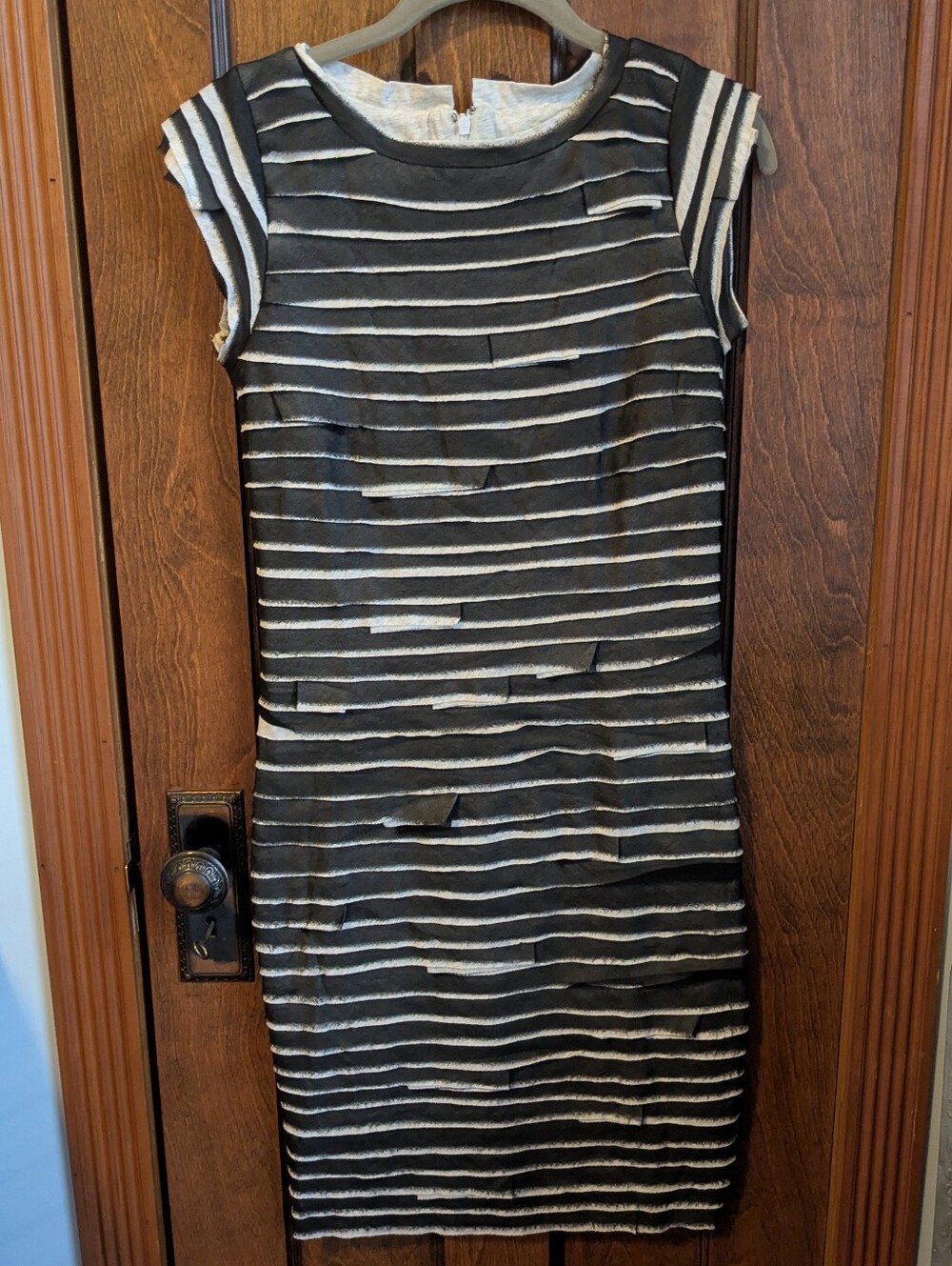 Robert Rodriguez Black and White Striped Cap-Sleeve Sheath Dress